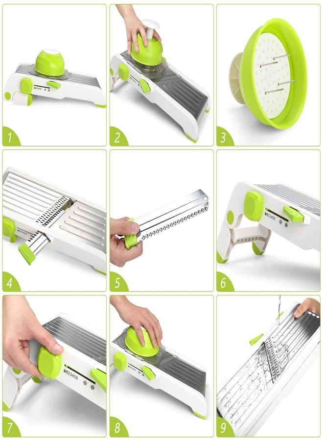 Foyucool Mandoline Slicer for Kitchen, Adjustable Stainless Steel Mandoline Food Slicer, Onion Potato Cucumber Tomato Carrot Vegetable Fruit Slicer, Mandolin Veggie Cutter with Food Holder, Green - Image 3