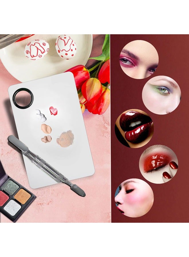 Banugo 2Pcs Cosmetic Makeup Palette, Premium Stainless Steel Metal Makeup Mixing Palette with Spatula, Makeup Mixing Tray for Mixing Foundation/Eye Shadow/Mascara/Nail Polish/Pigment/Nail Art - Image 4