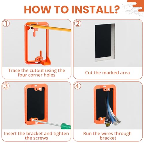 BWP Low Voltage Mounting Bracket 1 Gang, 5 Pack for Single Gang Wall Plate, Telephone Wires, Network Cables, HDMI, Coaxial, Speaker Cables - Low Voltage Box Cable Wall Plate Bracket, Mud Ring - Image 4