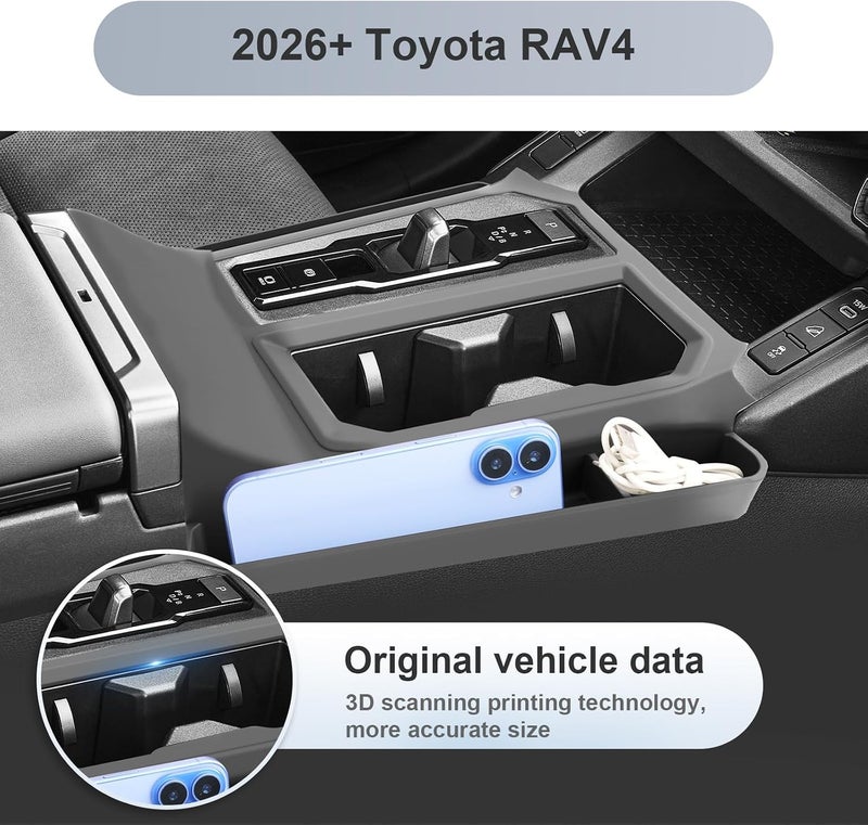 SKTU for 2026 Toyota RAV4 Gear Shift Panel for 2026+ Toyota RAV4 (LE/SE/XLE Premium/Woodland/XSE/Limited) Center Console Organizer 2026 RAV4 Accessories Rubber Passenger Side Storage Box Durable - Image 4