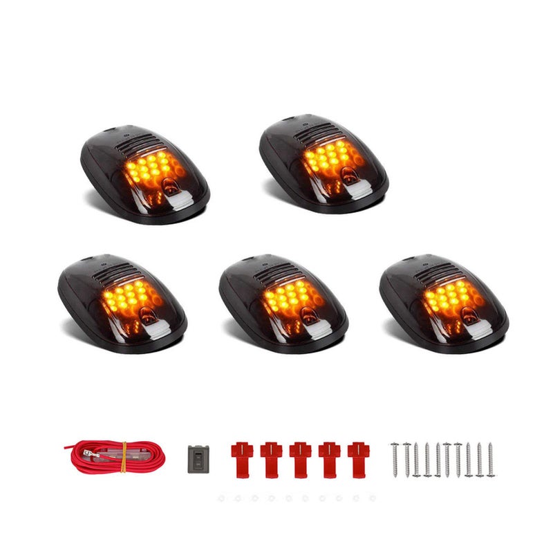 NPAUTO 5pcs 12 LED Smoked Amber Cab Lights Replacement for 20032018 Dodge Ram 1500 2500 3500 4500 5500 Roof Top Clearance Lights Running Lights wWiring Harness