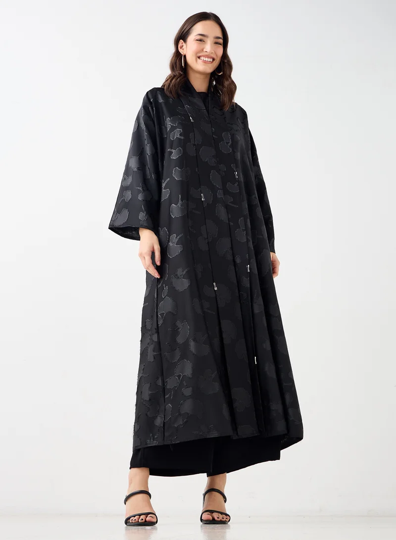 Hadiyath Al Madinah Textured Shimmer Black Abaya - HM