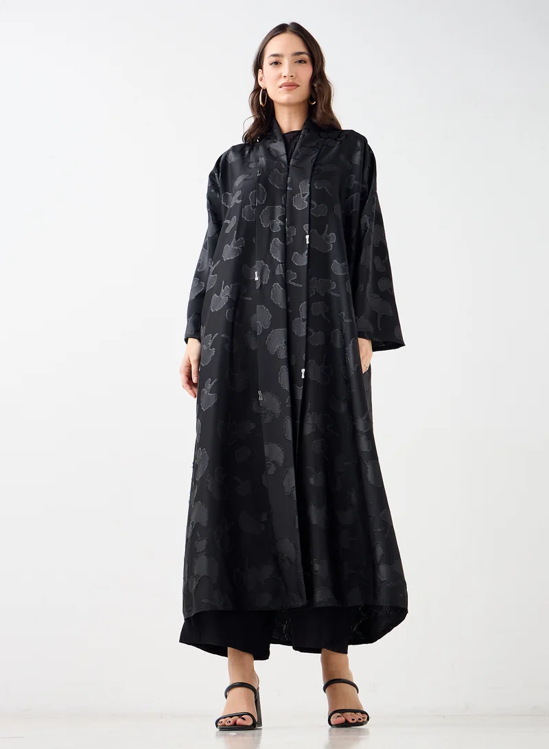 Hadiyath Al Madinah Textured Shimmer Black Abaya - HM