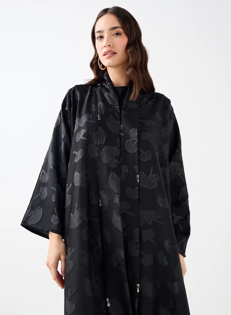 Hadiyath Al Madinah Textured Shimmer Black Abaya - HM