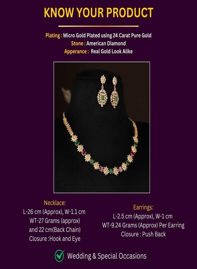 Sasitrends Traditional Micro Gold Plated Multi Color AD American Diamond Jewellery Necklace Jewellery Set for Women and Girls - Image 2