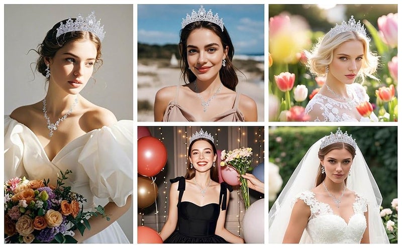 Kamirola Tiaras and Crowns for Women,Tiaras Earrings Necklace, Crystal Bridal Jewelry Set, Costume Party Halloween Prom Pageant Jewelry for Women(TR45) (Silver) - Image 4