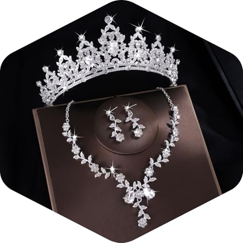 Kamirola Tiaras and Crowns for Women,Tiaras Earrings Necklace, Crystal Bridal Jewelry Set, Costume Party Halloween Prom Pageant Jewelry for Women(TR45) (Silver) - Image 1