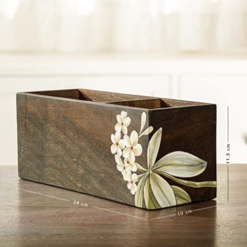 Ellementry Frangipani Wooden Cutlery Stand & Organizer Stand for Spoons, Forks & Knives, Modern Counter Top Tableware Storage Box for Kitchen & Dining Table, Utensil Organizer for Home & Office - Image 5