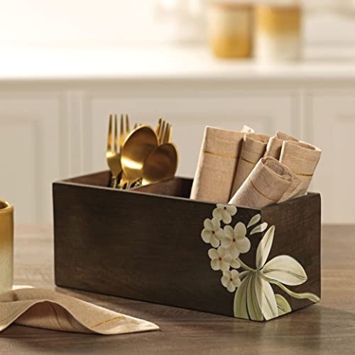 Ellementry Frangipani Wooden Cutlery Stand & Organizer Stand for Spoons, Forks & Knives, Modern Counter Top Tableware Storage Box for Kitchen & Dining Table, Utensil Organizer for Home & Office - Image 1