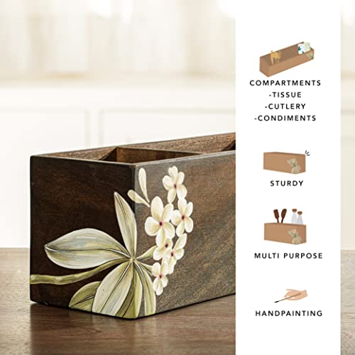 Ellementry Frangipani Wooden Cutlery Stand & Organizer Stand for Spoons, Forks & Knives, Modern Counter Top Tableware Storage Box for Kitchen & Dining Table, Utensil Organizer for Home & Office - Image 3