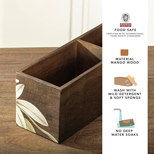 Ellementry Frangipani Wooden Cutlery Stand & Organizer Stand for Spoons, Forks & Knives, Modern Counter Top Tableware Storage Box for Kitchen & Dining Table, Utensil Organizer for Home & Office - Image 2