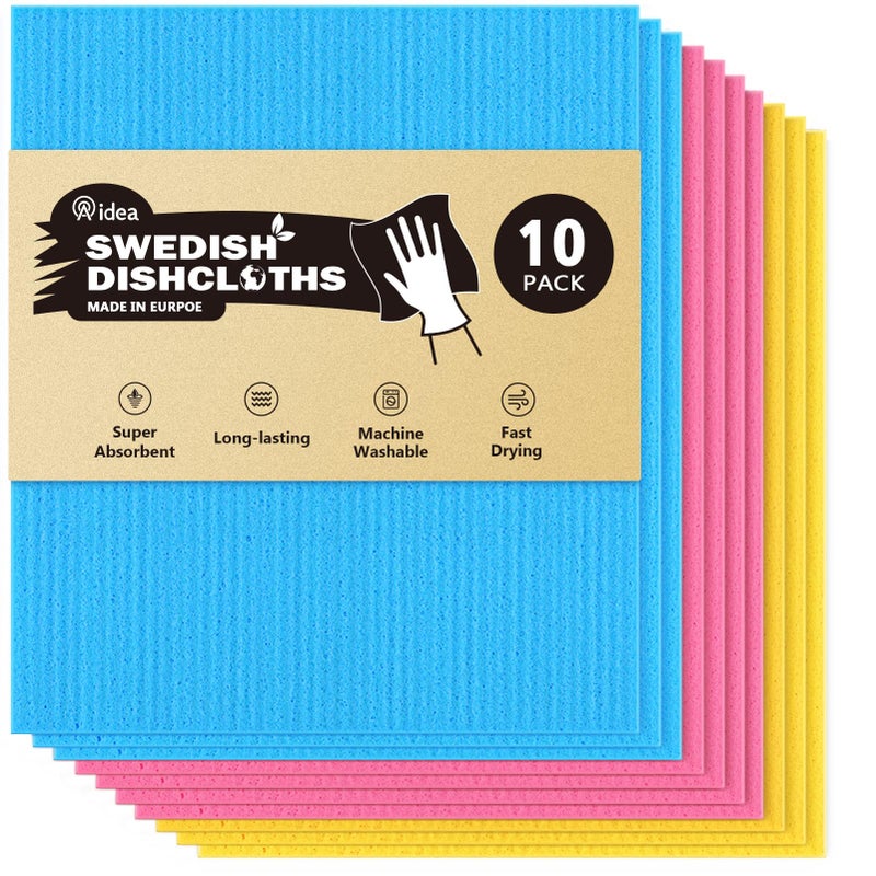 AIDEA Swedish Dish Cloth, 10PK, Swedish Dishcloths for Kitchen, Reusable Paper Towels Washable, Sponge Cloths Kitchen, Absorbent Dish Rags, Dish Towels Cloth, 7"x6" - Image 1