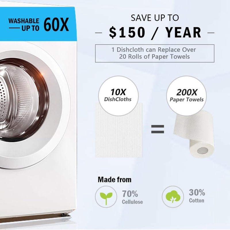 AIDEA Swedish Dish Cloth, 10PK, Swedish Dishcloths for Kitchen, Reusable Paper Towels Washable, Sponge Cloths Kitchen, Absorbent Dish Rags, Dish Towels Cloth, 7"x6" - Image 5