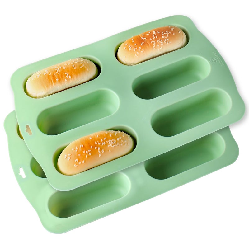 QELEG 2 Pieces Twinkie Cake Pan NonStick Silicone Hot Dog Bun Mold Mini Loaf Pan for Kitchen Baking