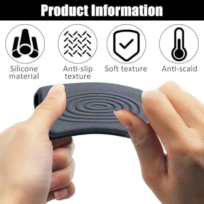 ريحني قطعتان من أغطية مقابض الأواني المصنوعة من السيليكون مع أزرار ومقابض أذن من السيليكون وحامل مقبض مساعد من السيليكون ومقاوم للحرارة ومقبض مساعد من الحديد الزهر للمطبخ والطهي والخبز من الحديد الزهر - Image 4