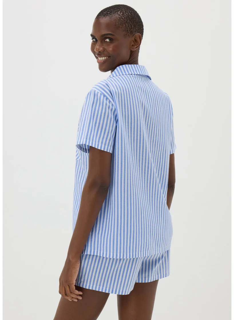 Matalan Blue Stripe Woven Pyjama Set