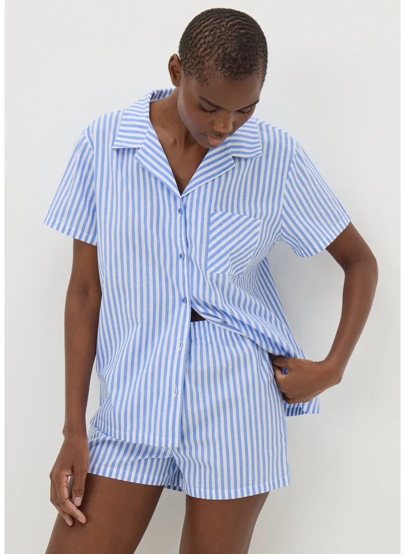 Matalan Blue Stripe Woven Pyjama Set