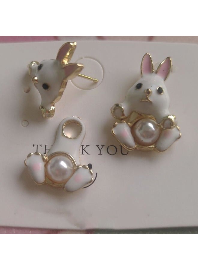 GLMOCM Easter Bunny Earrings for Women Vintage Pearl Rabbit Earrings Pearl Bunny Ear Jacket for Women Animal Jewelry, Small, Alloy Steel, No Gemstone - Image 5