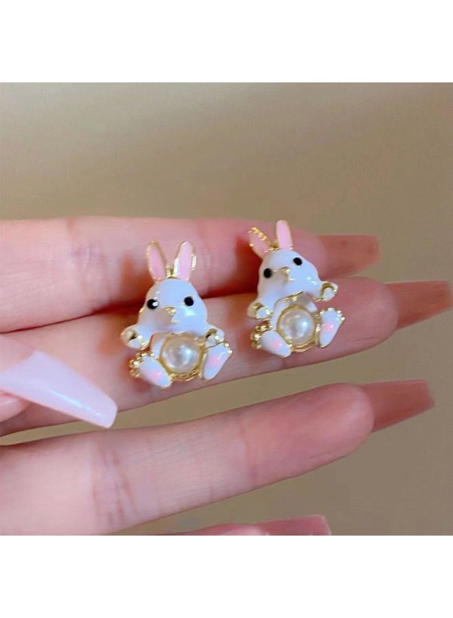 GLMOCM Easter Bunny Earrings for Women Vintage Pearl Rabbit Earrings Pearl Bunny Ear Jacket for Women Animal Jewelry, Small, Alloy Steel, No Gemstone - Image 4