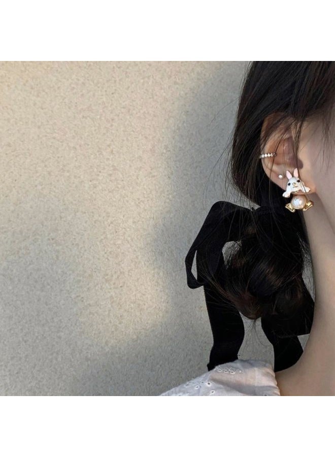 GLMOCM Easter Bunny Earrings for Women Vintage Pearl Rabbit Earrings Pearl Bunny Ear Jacket for Women Animal Jewelry, Small, Alloy Steel, No Gemstone - Image 3