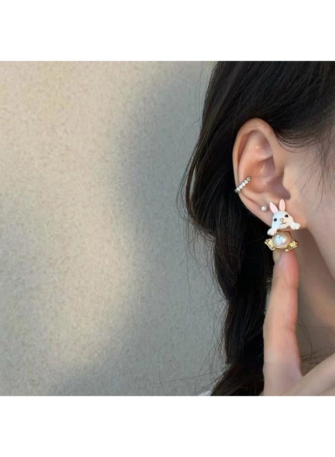 GLMOCM Easter Bunny Earrings for Women Vintage Pearl Rabbit Earrings Pearl Bunny Ear Jacket for Women Animal Jewelry, Small, Alloy Steel, No Gemstone - Image 2