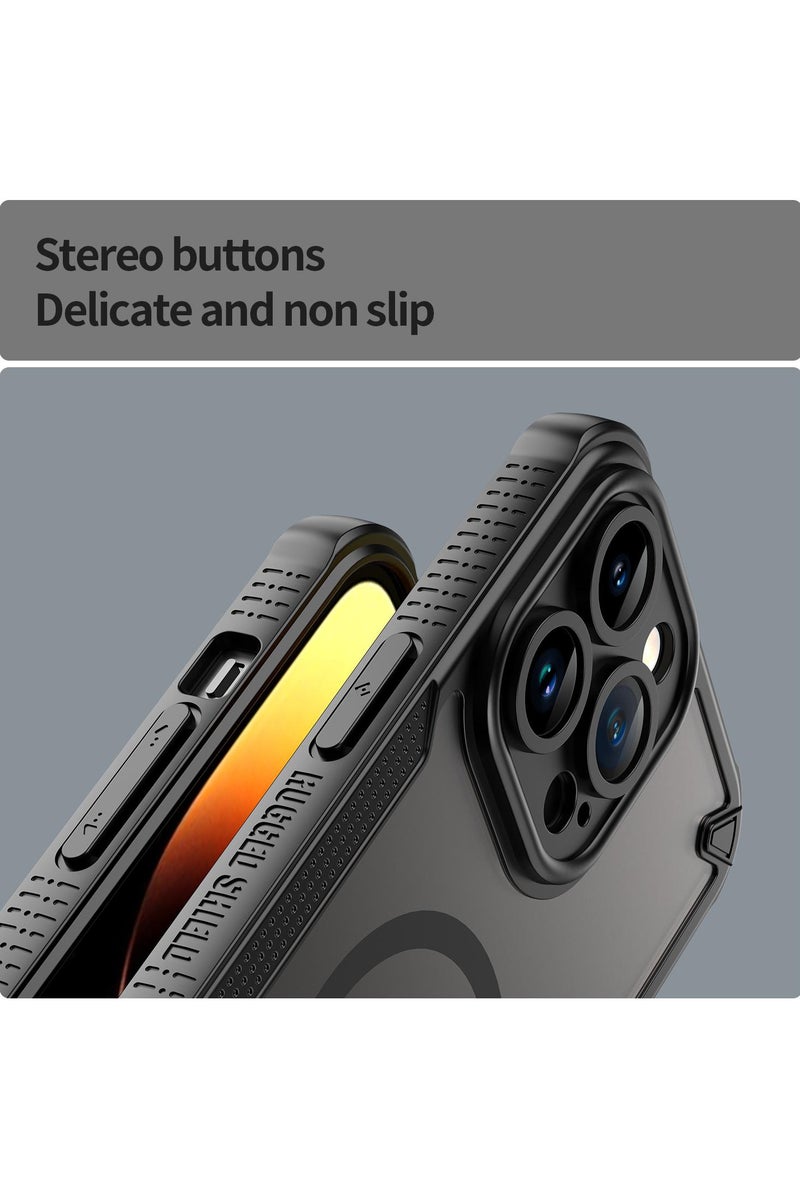 Cover For iPhone 14 Pro Max Armor Glaze MagSafe Magnetic Phone Case Raised edges around the screen and camera lens help prevent scratches - Black - Image 5