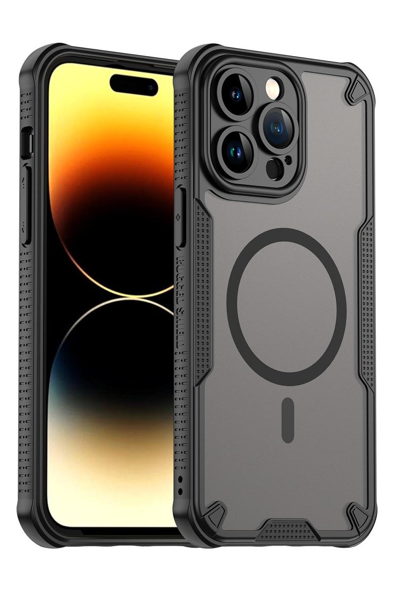 Cover For iPhone 14 Pro Max Armor Glaze MagSafe Magnetic Phone Case Raised edges around the screen and camera lens help prevent scratches - Black - Image 1