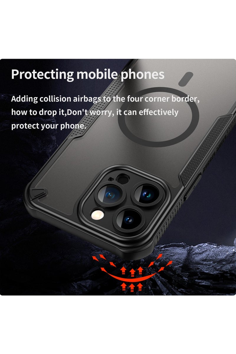 Cover For iPhone 14 Pro Max Armor Glaze MagSafe Magnetic Phone Case Raised edges around the screen and camera lens help prevent scratches - Black - Image 3