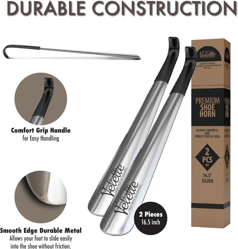Velette Long Shoe Horn for Seniors - 2 Pack 16.5" Metal Shoe Horn Long Handle for Seniors, Men, Women & Kids - Boot Horns, Shoehorn Long-Handle, Elderly Must Haves - Shoes Spoon, Gifts for Elders - Image 4