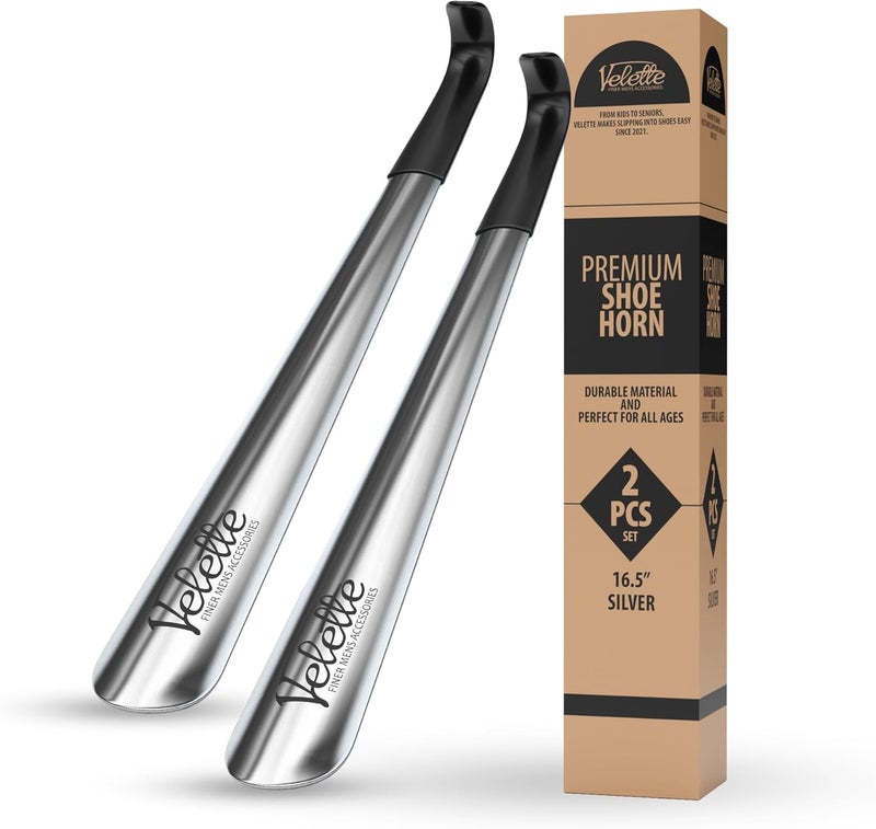 Velette Long Shoe Horn for Seniors - 2 Pack 16.5" Metal Shoe Horn Long Handle for Seniors, Men, Women & Kids - Boot Horns, Shoehorn Long-Handle, Elderly Must Haves - Shoes Spoon, Gifts for Elders - Image 1