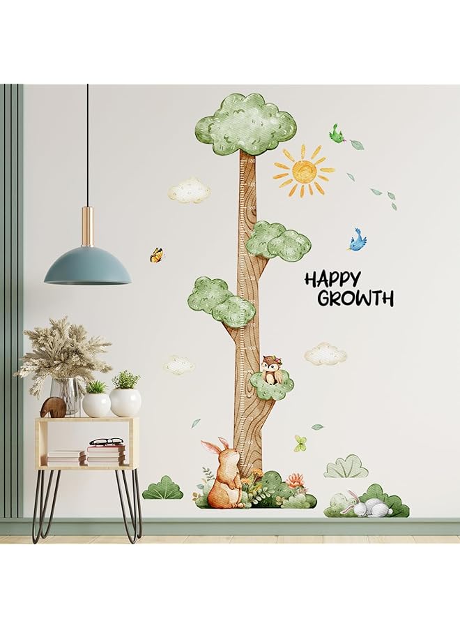 The Bros Cartoon Height Growth Chart for Kids, Self-Adhesive Wall Sticker Forest Animals Wall Sticker, Peel and Stick Sun White Clouds Wall Art Decor for Nursery Kids Bedroom Living Room, Measures 50-180 cm - Image 1