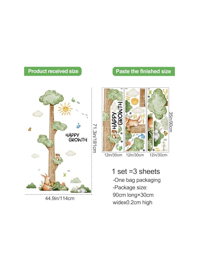 The Bros Cartoon Height Growth Chart for Kids, Self-Adhesive Wall Sticker Forest Animals Wall Sticker, Peel and Stick Sun White Clouds Wall Art Decor for Nursery Kids Bedroom Living Room, Measures 50-180 cm - Image 3