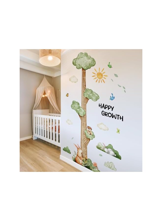 The Bros Cartoon Height Growth Chart for Kids, Self-Adhesive Wall Sticker Forest Animals Wall Sticker, Peel and Stick Sun White Clouds Wall Art Decor for Nursery Kids Bedroom Living Room, Measures 50-180 cm - Image 2