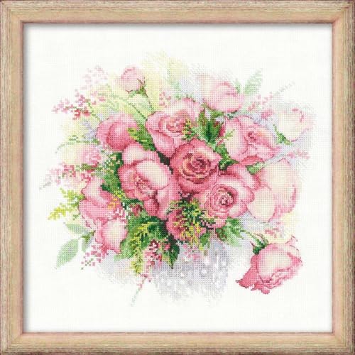 RIOLIS - Watercolor Roses 1335, Floral Cross Stitch Kits 11¾"x11¾, Cross Stitch Kits for Beginners & Advanced, Crossstitching Kits Adult, Counted Stitching Kits, Flowers Embroidery Kit - Image 1