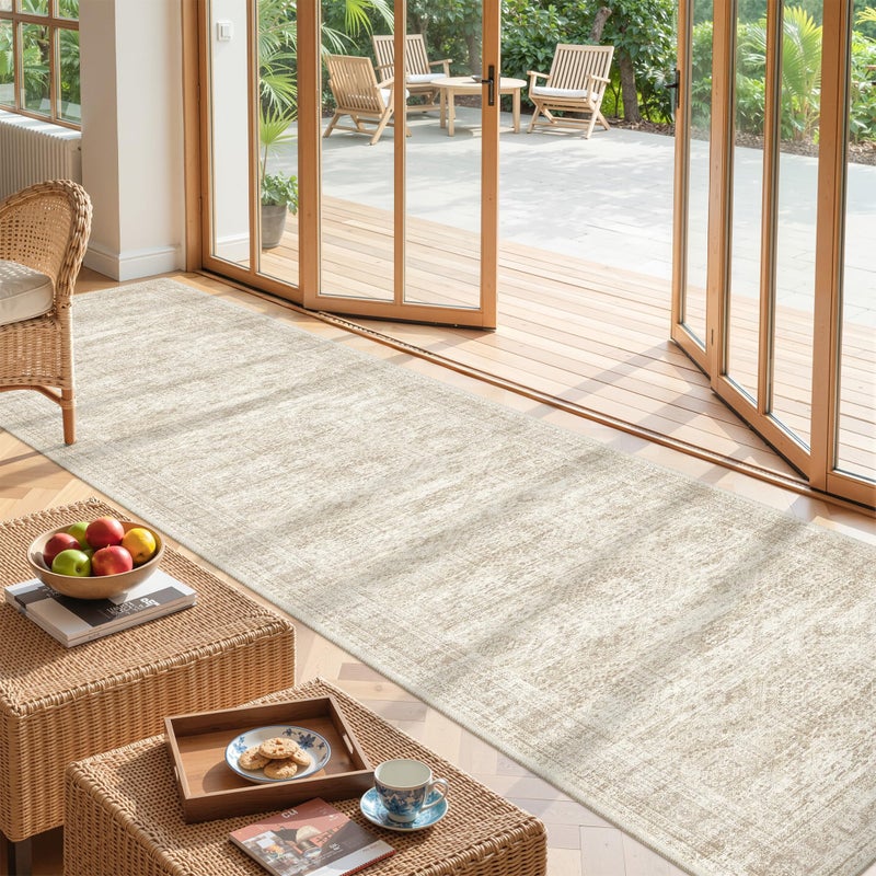 Restydon Kitchen Runner Rugs Non Skid Washable - 2.5 x 10 Runner Rug with Anti Slip Backing, Ultra-Thin Soft Rug Runner for Hallway, Bedroom, Living Room (2.5'x10', Beige/Ivory) - Image 3