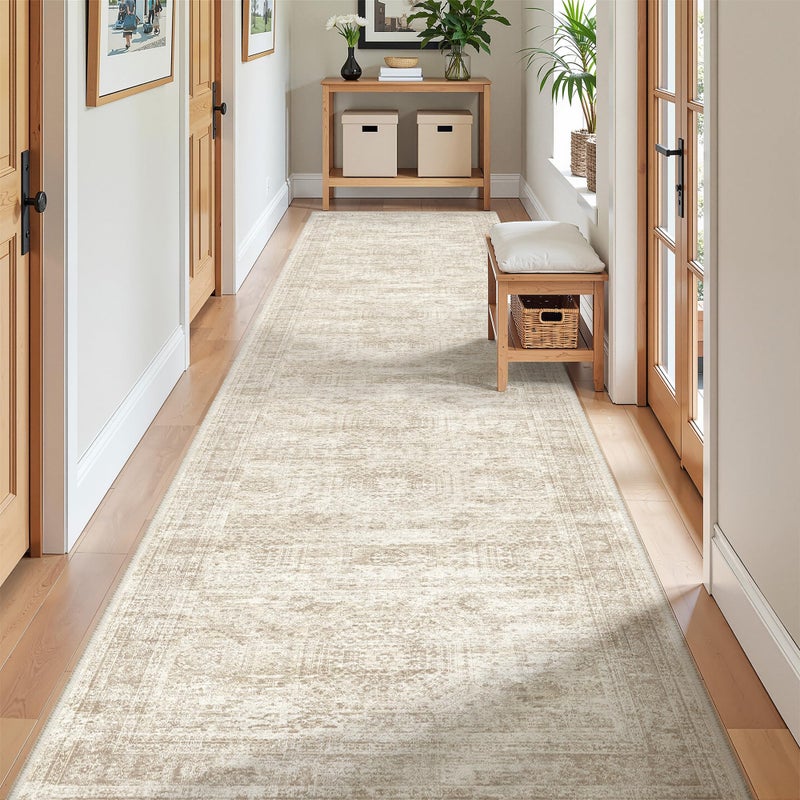Restydon Kitchen Runner Rugs Non Skid Washable - 2.5 x 10 Runner Rug with Anti Slip Backing, Ultra-Thin Soft Rug Runner for Hallway, Bedroom, Living Room (2.5'x10', Beige/Ivory) - Image 2