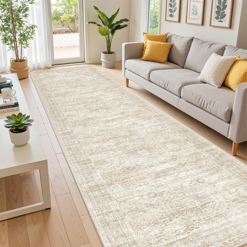 Restydon Kitchen Runner Rugs Non Skid Washable - 2.5 x 10 Runner Rug with Anti Slip Backing, Ultra-Thin Soft Rug Runner for Hallway, Bedroom, Living Room (2.5'x10', Beige/Ivory) - Image 4