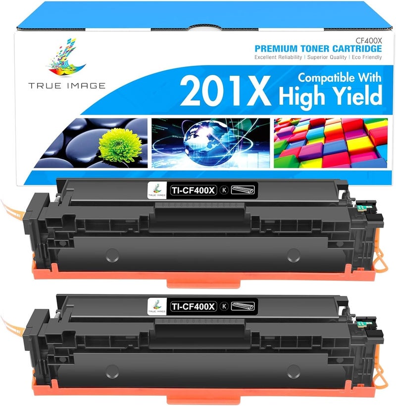 TRUE IMAGE Compatible Toner Cartridge Replacement for HP 201X CF400X 201A CF400A Color Laserjet Pro MFP M277dw M277c6 M252dw M252n M252 M277 M277n 277dw Ink Printer (Black, 2-Pack) - Image 1