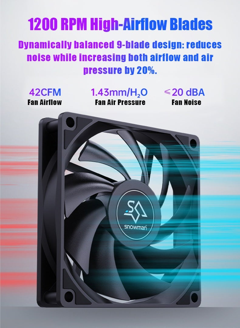 Snowman 4PCS ARGB Case Fans, 120mm PC Case Cooler Fan, Low Noise Anti Vibration Pads, 4pin/3pin PWM Motherboard Light Sync, Infinite Space Lighting Effects, Silent Computer Fan for Computer Case and Liquid Cooler - Image 3