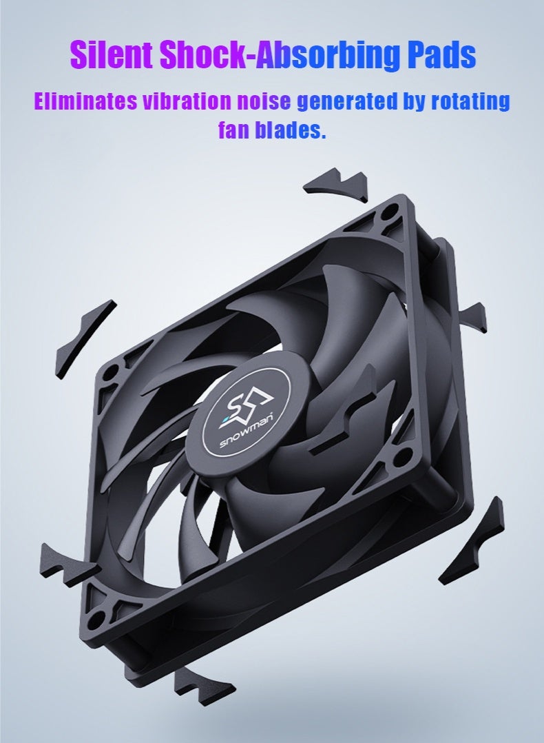 Snowman 4PCS ARGB Case Fans, 120mm PC Case Cooler Fan, Low Noise Anti Vibration Pads, 4pin/3pin PWM Motherboard Light Sync, Infinite Space Lighting Effects, Silent Computer Fan for Computer Case and Liquid Cooler - Image 4