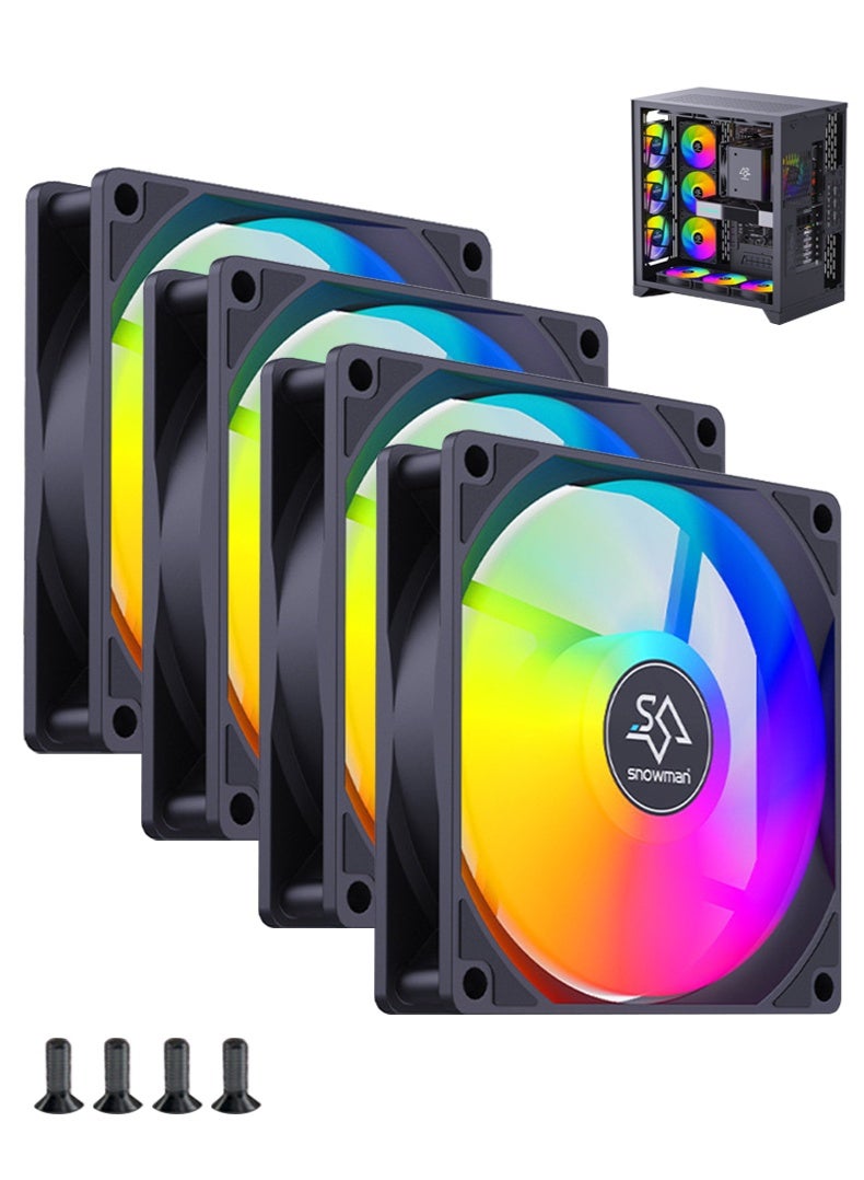 Snowman 4PCS ARGB Case Fans, 120mm PC Case Cooler Fan, Low Noise Anti Vibration Pads, 4pin/3pin PWM Motherboard Light Sync, Infinite Space Lighting Effects, Silent Computer Fan for Computer Case and Liquid Cooler - Image 1