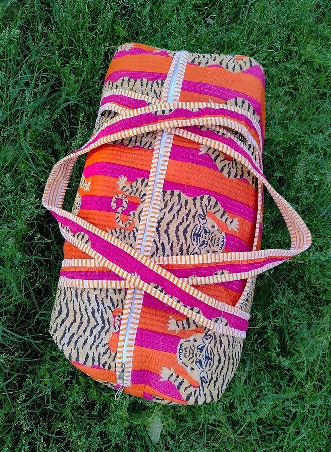 INDACORIFY Cotton Tiger Print Quilted Duffle Bags Large Size Beautiful Print Weekender Bags Handmade Shoulder Travel Overnight Trip Yoga Bag - Image 3