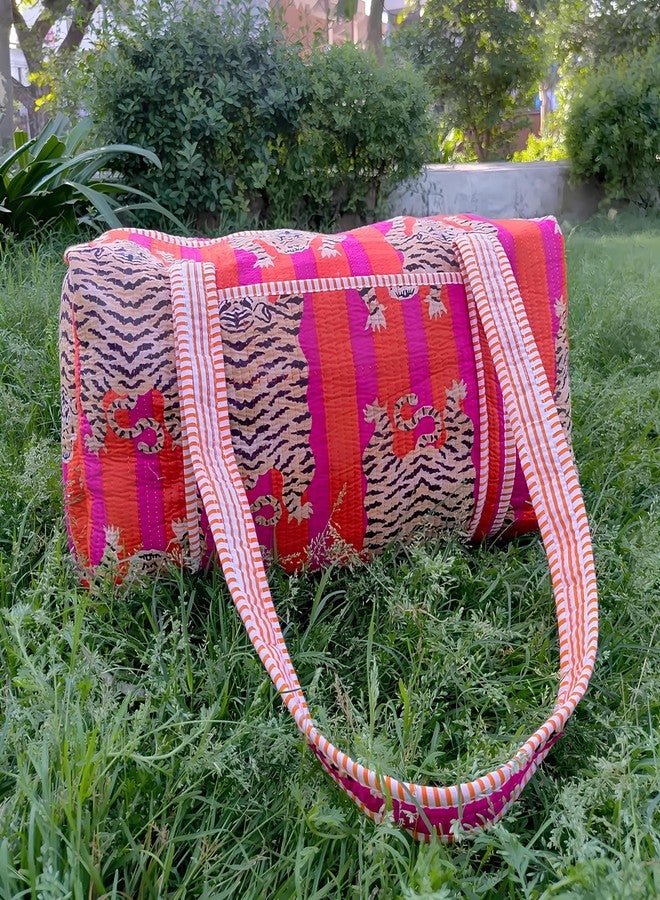 INDACORIFY Cotton Tiger Print Quilted Duffle Bags Large Size Beautiful Print Weekender Bags Handmade Shoulder Travel Overnight Trip Yoga Bag - Image 5