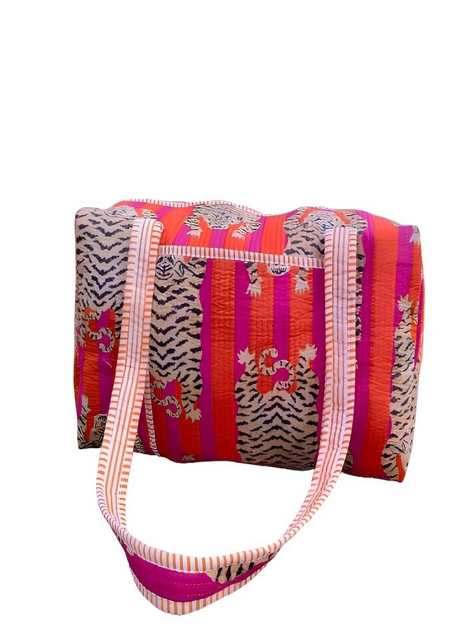 INDACORIFY Cotton Tiger Print Quilted Duffle Bags Large Size Beautiful Print Weekender Bags Handmade Shoulder Travel Overnight Trip Yoga Bag - Image 1