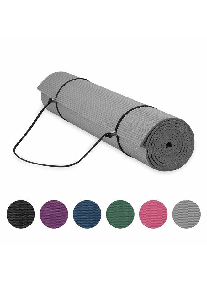 Gaiam Essentials Premium Yoga Mat with Carrier Sling, Grey, 72"L x 24"W 1/4 Inch Thick - Image 1