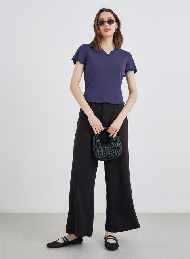 Take Two Solid Ribbed Lettuce Hem T-Shirt - Image 2