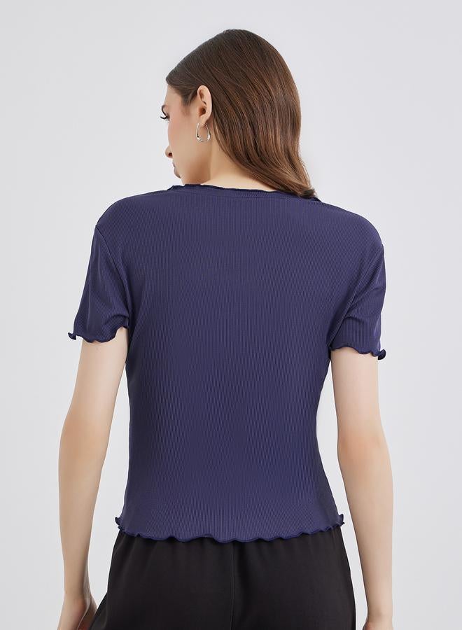 Take Two Solid Ribbed Lettuce Hem T-Shirt - Image 5