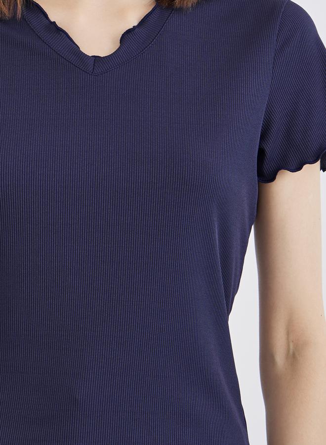 Take Two Solid Ribbed Lettuce Hem T-Shirt - Image 4