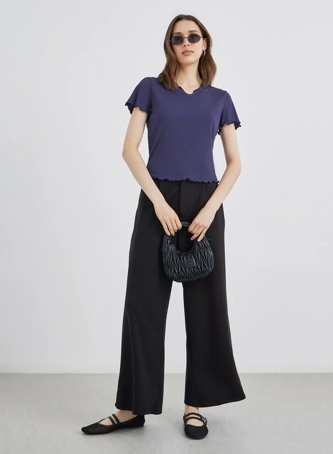 Take Two Take Two Solid Ribbed Lettuce Hem T-Shirt