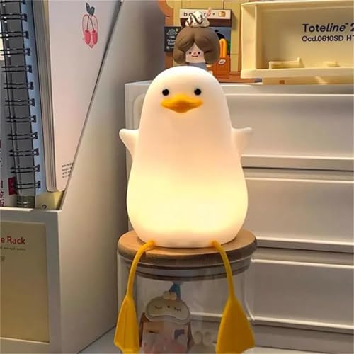 KRESHU Cute Duck LED Night Light Soft Silicone Warm Dimmable Lamp with Touch Control Sensor USB Rechargeable Night Lamp for Baby Room/Bedroom/Living Room/Home (Pack of 1) - Image 1